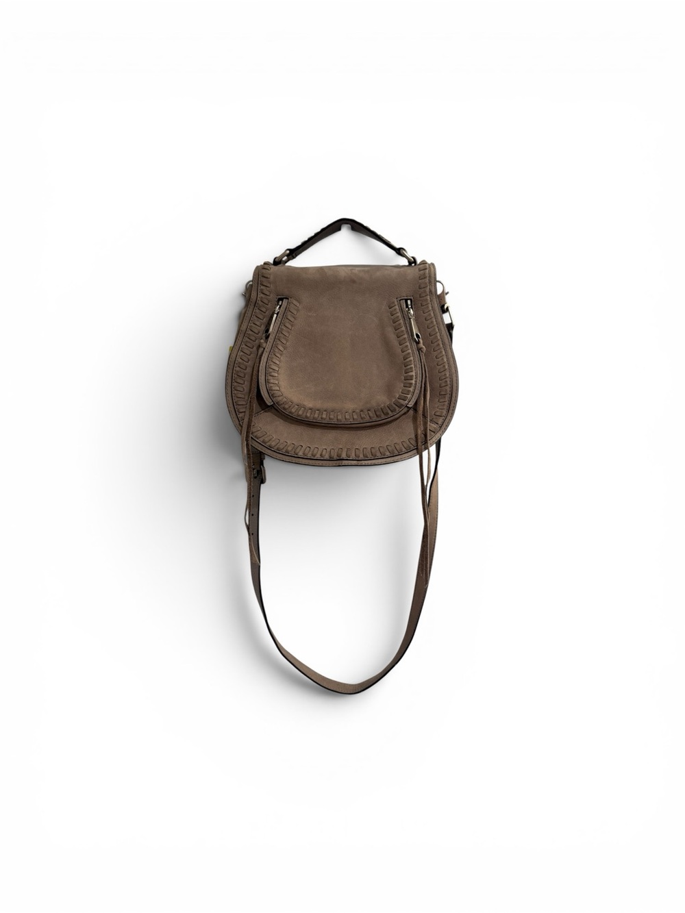Rebecca Minkoff Taupe Gray Suede Saddle Crossbody Bag - Leather Trim